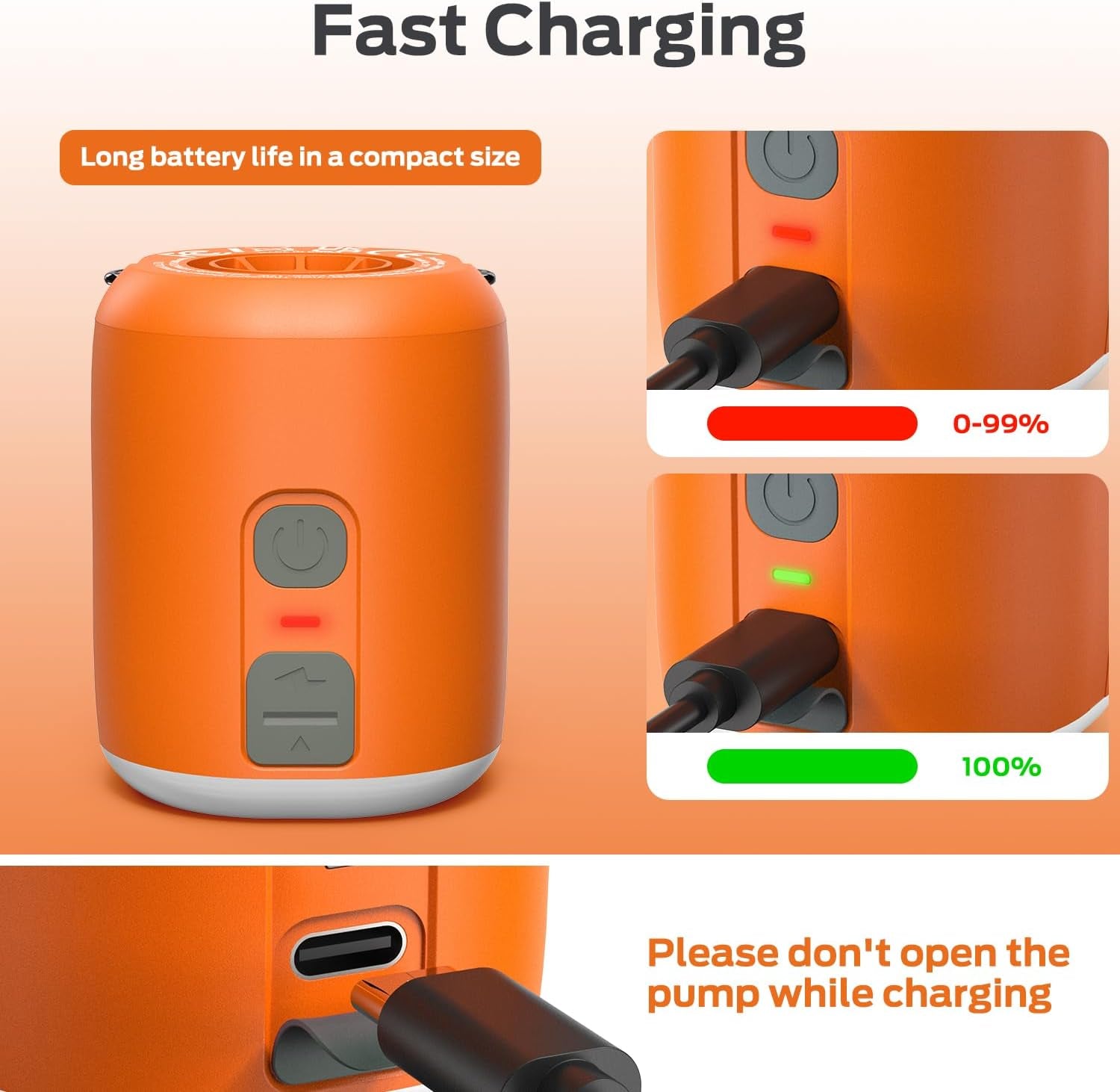 Mini Air Pump: 1600Mah Rechargeable Air Pump for Inflatables with Hook and Light Function, Air Mattress Pump for Pool Floats, Sleeping Pads, Swimming Ring, Vacuum Storage Bags, 3.6Oz