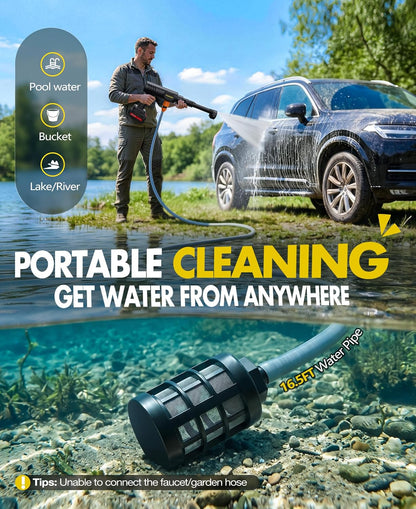Cordless Car Cleaning Tool with 6-In-1 Nozzle & Foam Cannon | Lightweight Portable Design, Battery Operated Cordless Car Wash Spray, Handheld Wash Machine for Car, Patio, Home - Yellow