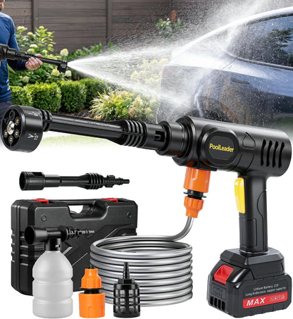 Cordless Car Cleaning Tool with 6-In-1 Nozzle & Foam Cannon | Lightweight Portable Design, Battery Operated Cordless Car Wash Spray, Handheld Wash Machine for Car, Patio, Home - Yellow